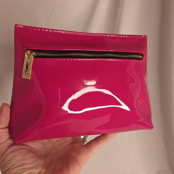 EUC YVES SAINT LAURENT YSL BARBIE CORE PINK PATENT LEATHER ZIPPY POUCH - Picture 9 of 9